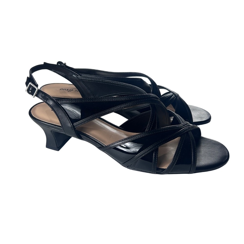 easy street Black Strappy Slingback Kitten Heel Sandals